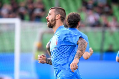 İtalya 'nın Leonardo Spinazzola portresi UEFA Uluslar Ligi maçında İtalya ile Macaristan arasındaki Dino Manuzzi stadyumunda çekildi.