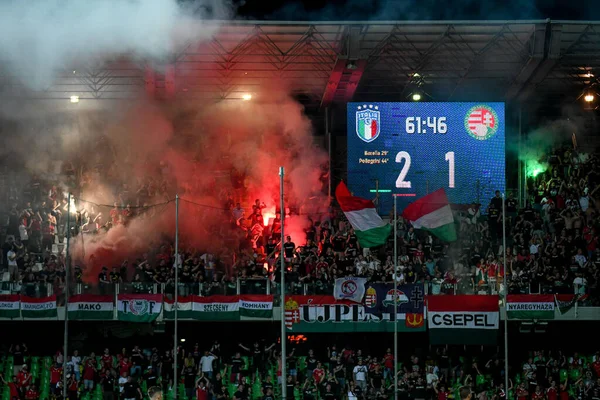 Happiness Hungarian Supporters Italy Autogoal Football Uefa Nations League Match — Stock Photo, Image