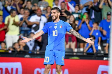 İtalyan Lorenzo Pellegrini, İtalya 'nın Cesena kentindeki Dino Manuzzi stadyumunda oynanan UEFA Uluslar Ligi maçında (portreler) gol attıktan sonra, 7 Haziran 2022 - Fotoğraf: Ettore Griffon