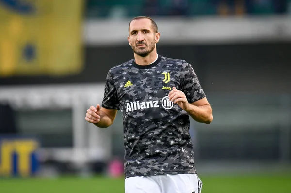 Giorgio Chiellini Juventus Portrait Warm Italian Soccer Serie Match Hellas — Stock fotografie