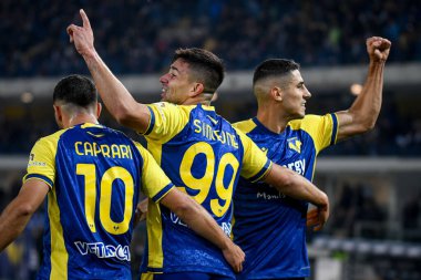 Verona's Giovanni Simeone celebrates after scoring a goal  during  italian soccer Serie A match Hellas Verona FC vs Juventus FC (portraits archive) at the Marcantonio Bentegodi stadium in Verona, Italy, October 30, 2021 - Credit: Ettore Griffon