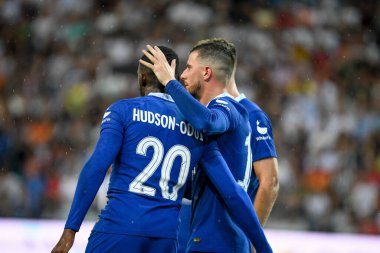 Chelsea's Mason Mount celebrates after scoring a goal with teammates  during  friendly football match Udinese Calcio vs Chelsea FC at the Friuli - Dacia Arena stadium in Udine, Italy, July 29, 2022 - Credit: Ettore Griffon