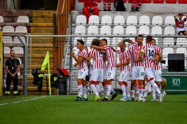 Vicenza's Alex Rolfini celebrates after scoring a goal with teammates  during  friendly football match LR Vicenza vs AC Milan at the Romeo Menti stadium in Vicenza, Italy, August 06, 2022 - Credit: Ettore Griffon