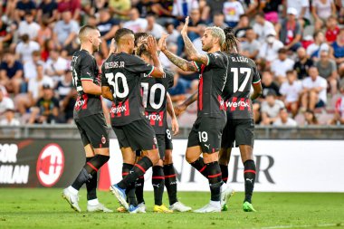 Milan's Ante Rebic Celebrates after scoring a goal with teammates  during  friendly football match LR Vicenza vs AC Milan at the Romeo Menti stadium in Vicenza, Italy, August 06, 2022 - Credit: Ettore Griffon