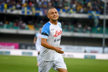 Napoli's Stanislav Lobotka portrait celebrating  during  italian soccer Serie A match Hellas Verona FC vs SSC Napoli at the Marcantonio Bentegodi stadium in Verona, Italy, August 15, 2022 - Credit: Ettore Griffon