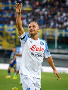 Napoli's Stanislav Lobotka portrait celebrating  during  italian soccer Serie A match Hellas Verona FC vs SSC Napoli at the Marcantonio Bentegodi stadium in Verona, Italy, August 15, 2022 - Credit: Ettore Griffon
