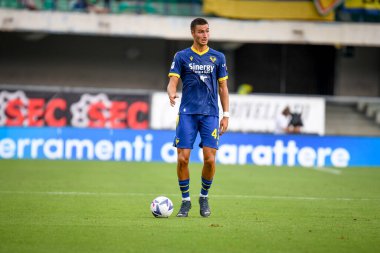 Verona's Diego Coppola portrait in action  during  italian soccer Serie A match Hellas Verona FC vs Atalanta BC at the Marcantonio Bentegodi stadium in Verona, Italy, August 28, 2022 - Credit: Ettore Griffon
