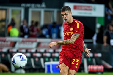 İtalyan futbolu Serie A maçında Roma 'nın Gianluca Mancini portresi Udinese Calcio ile AS Roma maçında Udine, İtalya' daki Dacia Arena stadyumunda, Eylül 04, 2022 - Fotoğraf: Ettore Griffon