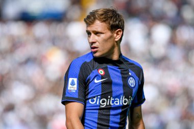 İtalya futbol takımı Serie A maçında Inter 'in Nicolo Barella portresi Udinese Calcio vs Inter - FC Internazionale at the Friuli - Dacia Arena stadyumu, Udine, İtalya - 18 Eylül 2022