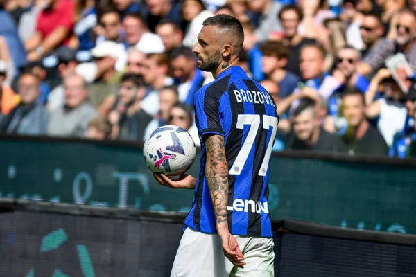 Inter Marcelo Brozovic Portret Podczas Włoskiej Piłki Nożnej Serie Mecz — Zdjęcie stockowe