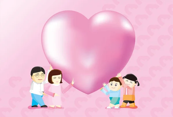 Asia Family Heart Shows Love Care Vector Illustration Graphic Eps — Stock Vector