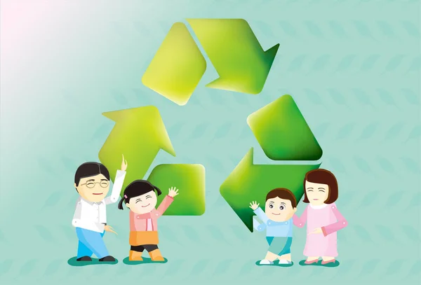 Rodzina Symbolem Recyklingu Pokazuje Wsparcie Ilustracji Wektora Ochrony Środowiska Grafiki — Wektor stockowy