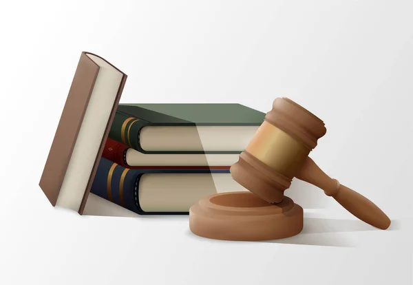 木製のハンマーと法律の意味を持つ本は 裁判所での裁判の使用とオークションでの入札ベクトルイラストグラフィックEps — ストックベクタ