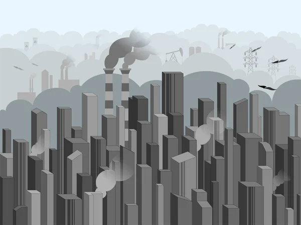 Metropolia Uzyskuje Zanieczyszczenie Powietrza Fabryki Budynku Komercyjnego Który Sprawi Problem — Wektor stockowy