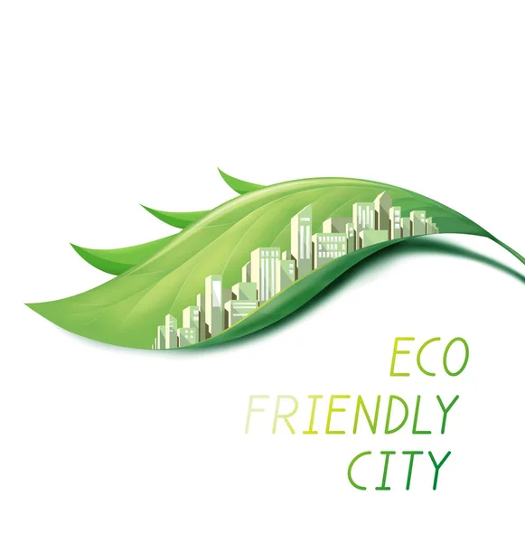 Miasto Liściu Pokazuje Znaczenie Eco Friendly City Esg Wektor Ilustracji — Wektor stockowy