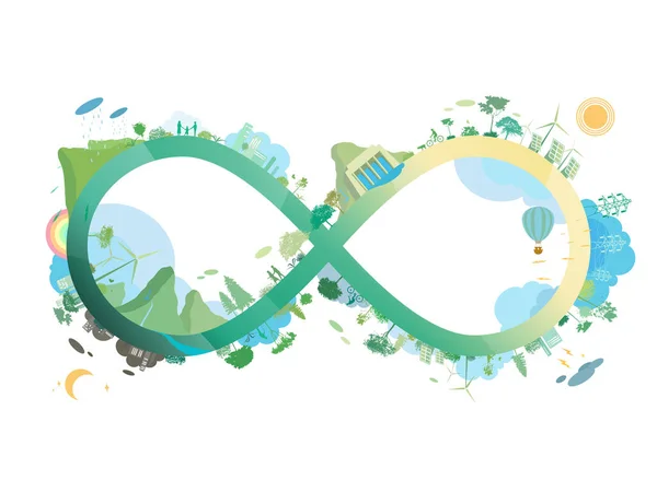 Esg Eco Friendly Community Unlimited Symbol Shows Green Environmental Its — Vetor de Stock