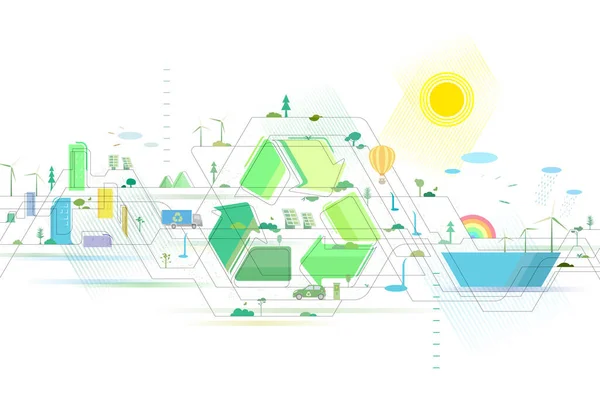 Staggered Lines Quality City Recycling Symbol City Some Elements Environmental — Archivo Imágenes Vectoriales