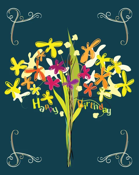 Vetor Feliz Bithday Aniversário Flor Com Feliz Bênção Ilustração Vetorial — Vetor de Stock