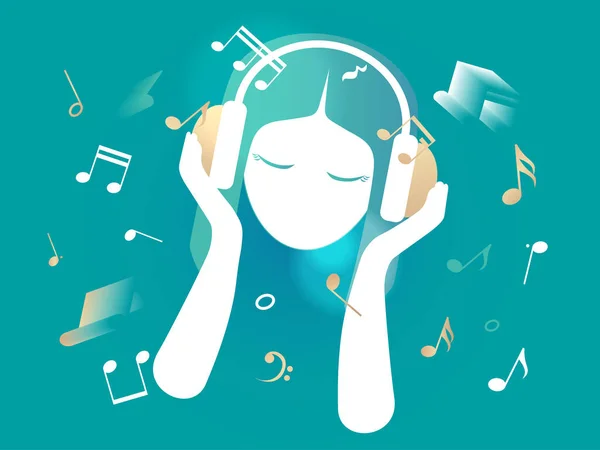 Girl Listening Music Headphone Enjoy Immerse Melody Vector Illustration Graphic – stockvektor