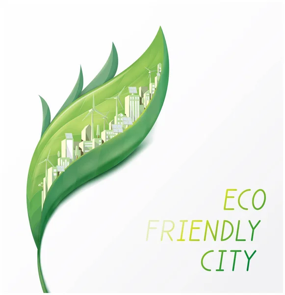 Eco Friendly City Wind Solar Power Shows Importance Environmental Friendly — Stock Vector