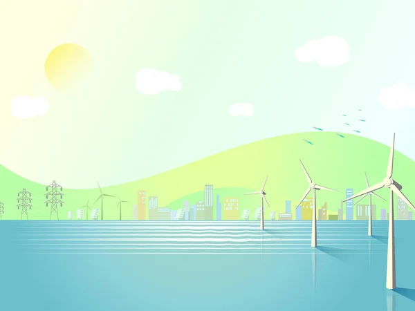 Sun Eco Community Eco Element Shows Environmental Protection Vector Illustration —  Vetores de Stock