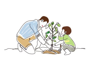 sketch lifestyle 3_tree planting with father and son to shows the concept of eco vector illustration graphic EPS 10