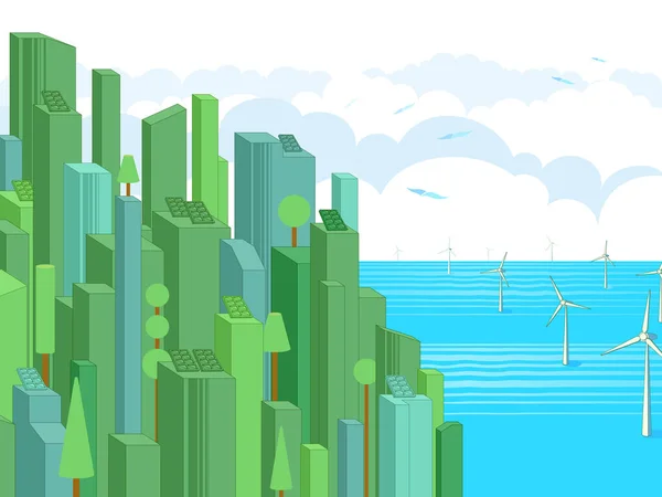 Metropolis Eco Στοιχεία Ωκεανό Για Δείξει Την Έννοια Διάνυσμα Εικονογράφηση — Διανυσματικό Αρχείο