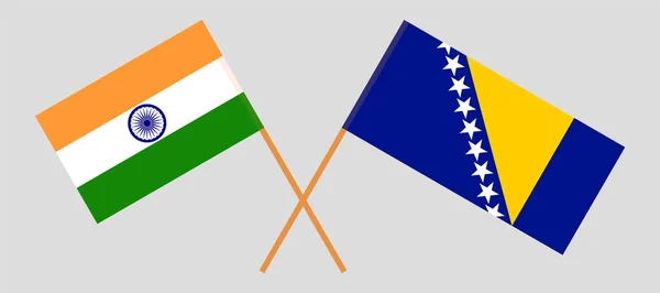 Bandiere incrociate di India e Bosnia-Erzegovina — Vettoriale Stock