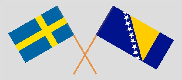 Banderas cruzadas de Bosnia y Herzegovina y Suecia — Archivo Imágenes Vectoriales