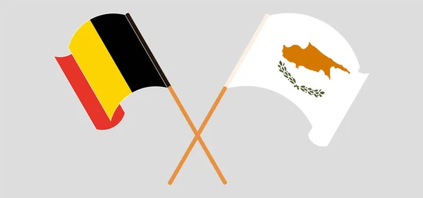 Bandeiras cruzadas e onduladas de Chipre e da Bélgica —  Vetores de Stock