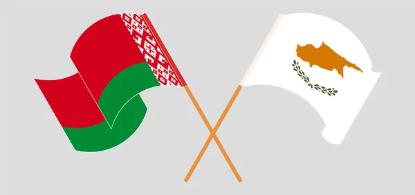 Banderas cruzadas y ondeando de Chipre y Bielorrusia — Vector de stock