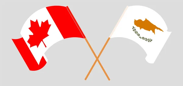 Overgestoken en wapperende vlaggen van Cyprus en Canada — Stockvector