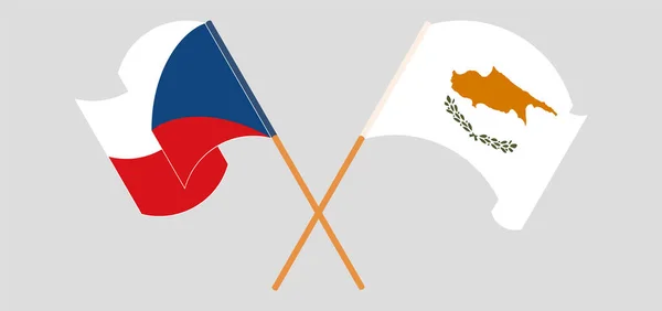 Bandeiras cruzadas e onduladas de Chipre e da República Checa — Vetor de Stock