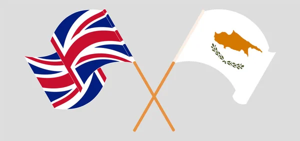 Korsade och viftande flaggor av Cypern och Storbritannien — Stock vektor