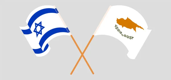 Krzyżowane i machane flagi Cypru i Izraela — Wektor stockowy