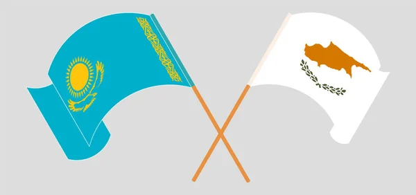 Bandiere incrociate e sventolate di Cipro e Kazakistan — Vettoriale Stock