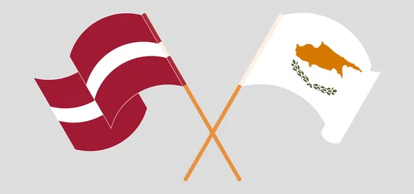 Crossed and waving flags of Cyprus and Latvia — Stock Vector