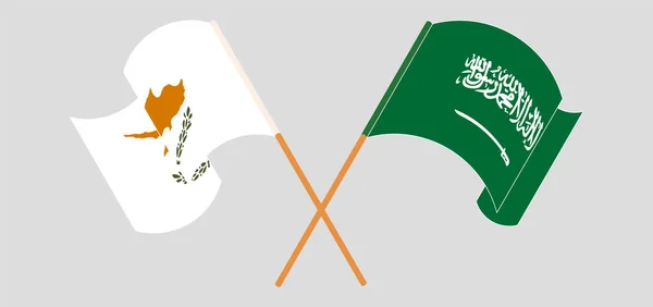 Пересеченные и размахивающие флагами Кипра и Королевства Саудовская Аравия — стоковый вектор