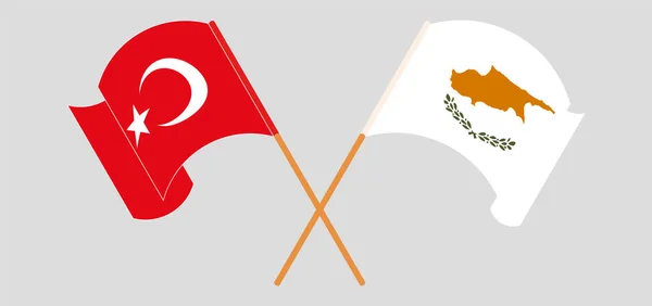 Gekruiste en wapperende vlaggen van Cyprus en Turkije — Stockvector