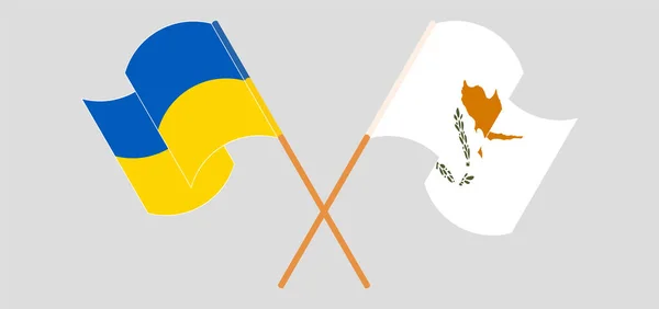 Bandiere attraversate e sventolate di Cipro e dell'Ucraina — Vettoriale Stock