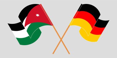 Ürdün ve Almanya 'nın bayrağını çapraz sallayarak