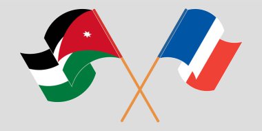 Ürdün ve Fransa 'nın bayraklarını çaprazlayıp sallıyorlardı. Vektör illüstrasyonu