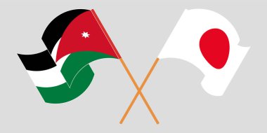 Ürdün ve Japonya 'nın çapraz bayraklarını sallayarak