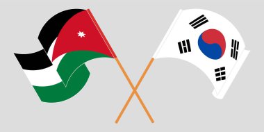 Ürdün ve Güney Kore 'nin çapraz bayraklarını sallayarak