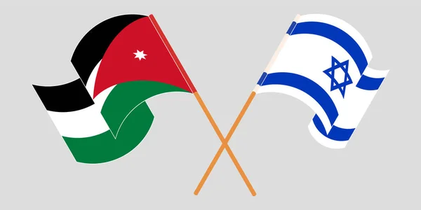 Drapeaux traversés et agités de la Jordanie et d'Israël — Image vectorielle