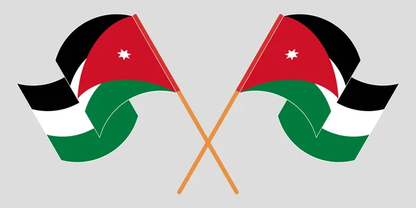 Gekruiste en wapperende vlaggen van Jordanië — Stockvector