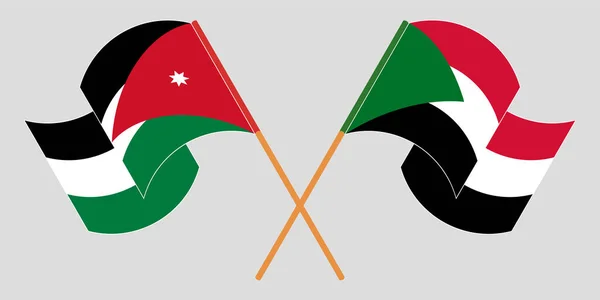 Пересекая и размахивая флагами Иордании и Судана — стоковый вектор