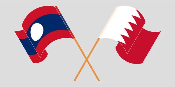Пересекая и размахивая флагами Лаоса и Бахрейна — стоковый вектор