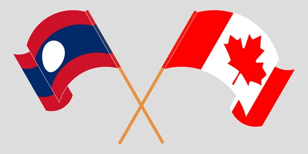 Gekruiste en wapperende vlaggen van Laos en Canada — Stockvector