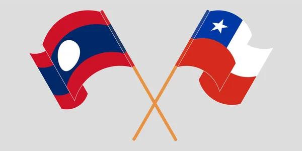 Bandiere attraversate e sventolate del Laos e del Cile — Vettoriale Stock
